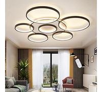 Plafonnier Moderne LED Rond Plafonnier Salon Plafonnier Avec Télécommande Dimmable 7 Anneau Suspension Abat-Jour Acrylique Lampe De Salle À Manger Chambre Lustre Bureau Hall Décoration,Marron