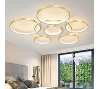 Plafonnier Moderne LED Rond Plafonnier Salon Plafonnier Avec Télécommande Dimmable 7 Anneau Suspension Abat-Jour Acrylique Lampe De Salle À Manger Chambre Lustre Bureau Hall Décoration,D'or