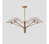 Plafonnier Moderne, Lustre de Ferme doré, luminaire de Salle à Manger Classique, Lustre en Tissu Traditionnel avec Abat-Jour en Lin et Colonne Centrale en Bois de Noyer.