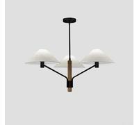 Plafonnier Moderne, Lustre Traditionnel en Tissu, 3 luminaires Classiques pour Salle à Manger, Lustre de Ferme Noir avec Abat-Jour en Lin et Colonne Centrale en Bois de Noyer