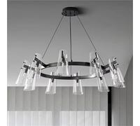 Plafonnier Moderne Noir Circulaire/Long Lustre pour Salon, Salle à Manger, Lustre LED en Verre de Luxe, Applique Murale de Chevet pour Chambre à Coucher, Moderne