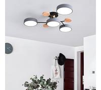 Plafonnier moderne Semi Flush Mount Circulaire Acrylique 4 Têtes LED Plafonnier Nordique Gris Spoutnik Luminaire avec Décoration en Bois pour Salon Salle à Manger Chambre