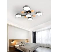 Plafonnier moderne Semi Flush Mount Circulaire Acrylique 5 Têtes LED Plafonnier Nordique Gris Spoutnik Luminaire avec Décoration en Bois pour Salon Salle à Manger Chambre