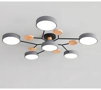 Plafonnier moderne Semi Flush Mount Circulaire Acrylique 6 Têtes LED Plafonnier Nordique Gris Spoutnik Luminaire avec Décoration en Bois pour Salon Salle à Manger Chambre