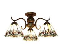 Plafonnier Moderne Style Baroque Semi-encastré 110 V-120 V Abat-Jour Pyramidal Multicolore Style Tiffany 3 Lampes en Verre Finition Laiton héritage pour Chambre à Coucher ou Salon