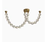 Plafonnier Moderne Style Milieu de siècle, Lustre Globe linéaire doré, Collier de Perles, Lustre à Boules givrées avec Abat-Jour en Acrylique Blanc pour Salle à Manger - Chaud