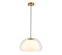Plafonnier Moderne Style Milieu du siècle en Verre dépoli doré, Double Suspension en Verre pour îlot de Cuisine, dôme Transparent et Abat-Jour en Verre Blanc - 38,1 cm
