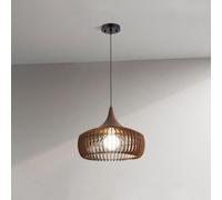 Plafonnier Moderne Style Milieu du siècle, Suspension en Bois Marron foncé, 1 Lanterne en Bois, luminaire Rustique de Style Ferme, Couleur Noyer, Style bohème, Grande Taille (55 cm