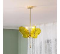 Plafonnier Moderne Style Tiffany, Suspension Papillon Jaune Vintage, Abat-Jour en résine et Verre, 2 Abat-Jours, Style Art déco Semi-encastré.