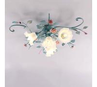 Plafonnier Moderne Style Vintage Floral Macaron Bleu, 4 Fleurs, Semi-encastré, Abat-Jour en Verre dépoli, Style Pastoral, Rose, luminaire pour Chambre de Fille, Salle à Manger