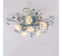 Plafonnier Moderne Style Vintage Floral Macaron Bleu, 6 Fleurs, Semi-encastré, Abat-Jour en Verre dépoli, Style Pastoral, Rose, luminaire pour Chambre de Fille, Salle à Manger