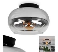 Plafonnier Molloy, lampe de plafond moderne en métal/verre en noir/fumée/clair, lampe à 1 flamme au design rétro/vintage avec abat-jour en verre (Ø 31 cm), 1 x E27, sans ampoules