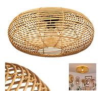 Plafonnier Mulstrand, plafonnier rond en bambou/métal naturel/noir, luminaire au design boho avec un superbe effet lumineux grâce à l'aspect grillagé, 1 flamme, 1 x E27, Ø 50 cm, sans ampoules