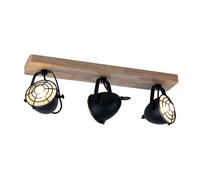 Plafonnier noir Lampe de salon Lampe de plafond rustique 3 flammes en bois, barre de spots orientables, métal mat, 3x 4,5W 470Lm blanc chaud, LxlxH 59x11x20,5 cm