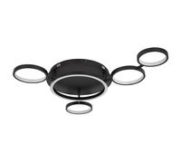Plafonnier noir LED Lampe de salon Plafonnier design Anneaux réglables, métal noir mat, 29W 1360lm blanc chaud, LxH 79 x 11,5 cm