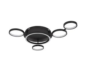 Plafonnier noir LED Lampe de salon Plafonnier design Anneaux réglables, métal noir mat, 29W 1360lm blanc chaud, LxH 79 x 11,5 cm