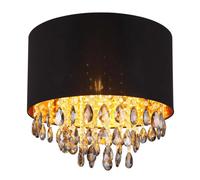 Plafonnier noir or Lampe de plafond cristal Lampe de table à manger Lampe de salon, cristaux de verre plastique métal textile, 1x E27, DxH 40 x 33 cm