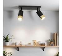 Plafonnier noir, or, plafonnier GU10, spot lampe plafond, flexible, 25 cm de long, ciblé, couloir, cuisine, spot plafond 2 flammes
