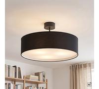 Plafonnier Noir Rond Ø 50 Cm H: 28,5 Cm Tissu Anti Éblouissement 3x E27