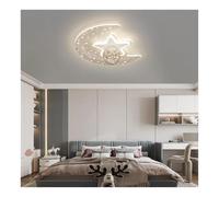 Plafonnier nordique post-moderne en forme lune étoilée, montage encastré en verre, plaque guidage optique en fer, luminaire plafond for chambre à coucher ou bureau(White)