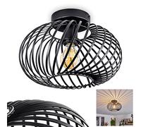 Plafonnier Oravi, plafonnier rond en métal noir, 1 flamme, douille E27, Ø 30 cm, luminaire au design rétro/vintage avec un superbe effet de lumière grâce à l'aspect grille, sans ampoules