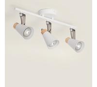 LEDKIA LIGHTING - Plafonnier Orientable Métal et Bois Mara | 3 Spots GU10 | Éclairage Intérieur Salon, Chambre, Cuisine | Design Élégant | Rotatif, Blanc, Bois, Acier