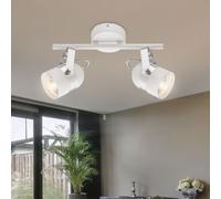 Plafonnier orientable, spot de plafond, 2 lampes, chrome blanc, métal, 2 LED 5 W, 290 lm, blanc chaud, L x H 30 x 14,5 cm