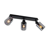 Plafonnier orientable Spot noir Plafonnier salon 3 flammes, métal, verre fumé, 3x E27 douilles, LxH 47x21,5 cm