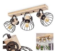 Plafonnier Orny, lampe en bois naturel abat jour orientable en métal brun, luminaire dans un style industrial, créant un jeu de lumière contre le mur, 3xE27, ampoule(s) non incluse(s)