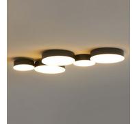 Plafonnier ou applique LED Skavi noir 5 cercles 3000 K | 5 cercles LED, finition noire, blanc chaud 3000 K, installation au plafond ou au mur