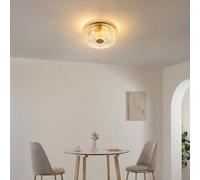 Plafonnier ou applique Paolina doré verre texturé 30 cm | Pose plafond ou murale, diamètre 30 cm, verre transparent texturé, 3 culots E27