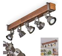 Plafonnier Pehefito de HOFSTEIN, à 5 ampoules en métal/bois gris/marron foncé, luminaire orientable au design industriel/rétro/vintage avec poutres en bois, GU10, salle à manger, salon, cuisine
