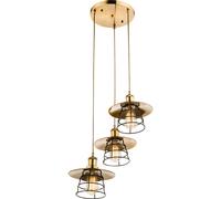 Plafonnier pendule suspension lampe laiton noir 3 pampilles treillis rond