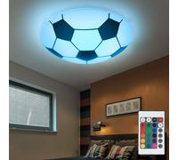 Lampe de chambre d'enfant Plafonnier Chambre à coucher Plafonnier Football, métal verre noir blanc, dimmable télécommande RGB LED changement de couleur, 8,5W 806Lm 3000K blanc chaud, D 30 cm