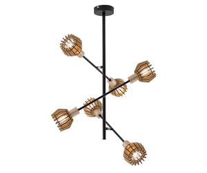 Plafonnier pivotant lampe de salon bois plafonnier lamellaire bois, métal noir, 6x E14, LxPxH 54,2x54,2x65,2 cm, Briloner 2855-065