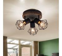 Plafonnier Place Rondell Lampe Spot 3x E27 Optique Bois Grille Noir Réglable