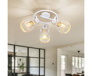 Plafonnier Place Rondell Luminaire de Salon Pivotant Aspect Bois Métal Blanc E27