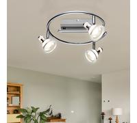 Plafonnier, 3 flammes, spot rond orientable Plafonnier, chrome, acrylique, 3x LED 5 watts, 330 lumens, blanc chaud, DxH 30x15 cm 