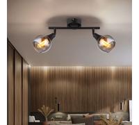Plafonnier plafonnier 2 lampes métal verre fumé spot de plafond boule, 2x E14, 28x9x16,6cm, salon, couloir, chambre