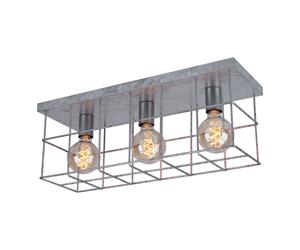 Plafonnier plafonnier 3 ampoules salon spot industriel E27, grille métallique couleur zinc, 3x douilles E27, LxlxH 60x20x25,8 cm
