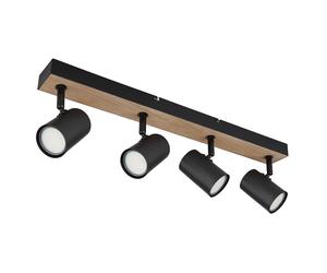 Plafonnier Plafonnier 4 flammes spot orientable aspect bois noir avec spots orientables, métal noir, 4x douilles GU10, LxlxH 55,5x6x13,5 cm