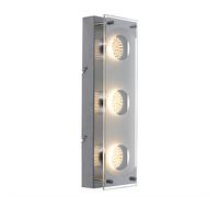 Plafonnier Plafonnier Applique murale Acier brossé, chromé, verre satiné, 3x LED 3 watts 260 lumens blanc chaud, l x h 35 x 10 cm