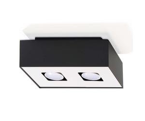 Plafonnier Plafonnier blanc noir acier 2 flammes L 24 cm salon cuisine