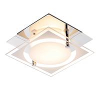Plafonnier, plafonnier carré, lampe de couloir chromée, verre satiné, 1x LED 6W 400Lm blanc neutre, LxPxH 12 x 12 x 7 cm