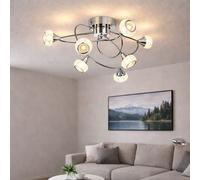 Plafonnier Plafonnier De Chambre 6 Flammes Projecteur Chrome Verre 57 Cm