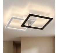 Plafonnier plafonnier lampe de salon carré noir blanc LED, métal, 1x LED blanc chaud, Lxl 48x31 cm