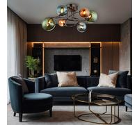 Plafonnier Plafonnier De Salon Boule En Verre Multicolore 6 Flammes LED D 65 Cm