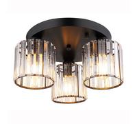 Plafonnier Plafonnier de salon rond Cristaux acryliques Chambre à coucher, métal noir, 3x E27 filament LED blanc chaud, DxH 35x18 cm