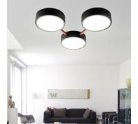 Plafonnier plafonnier dimmable noir rond salon aspect bois clair, 1x LED 23W 2150Lm blanc chaud, LxPxH 45x43x8 cm