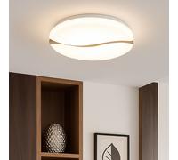 Plafonnier Lampe de salon Lampe en bois ronde CCT lumière du jour, métal bois plastique, brun opale blanc, 1x LED 24W 1850lm blanc chaud-froid, DxH 39x8 cm